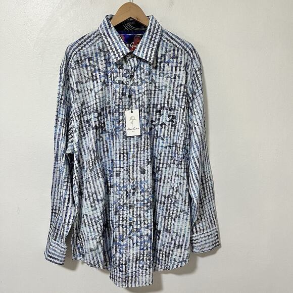 Robert Graham Maitai Button Up Shirt Size 2XL Blue Tiki Embroidered Flip Cuffs - Picture 1 of 12